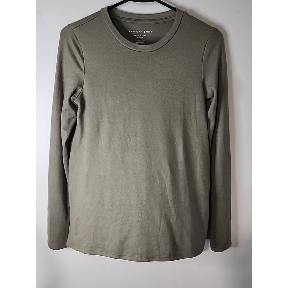American Eagle Soft & Sexy Plush Long Sleeve Crew Neck Top Olive Green XS